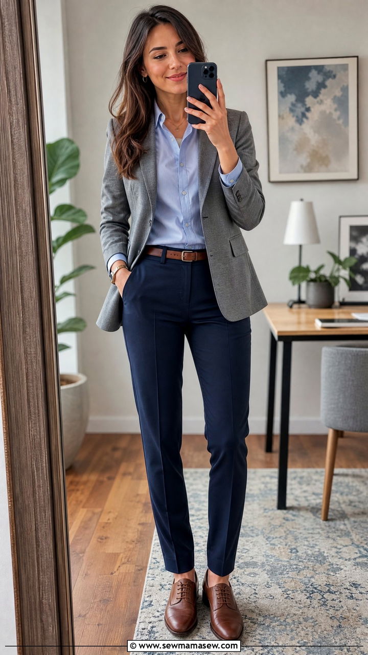 Grey Blazer With Navy Trousers - 35 Modern business casual outfits