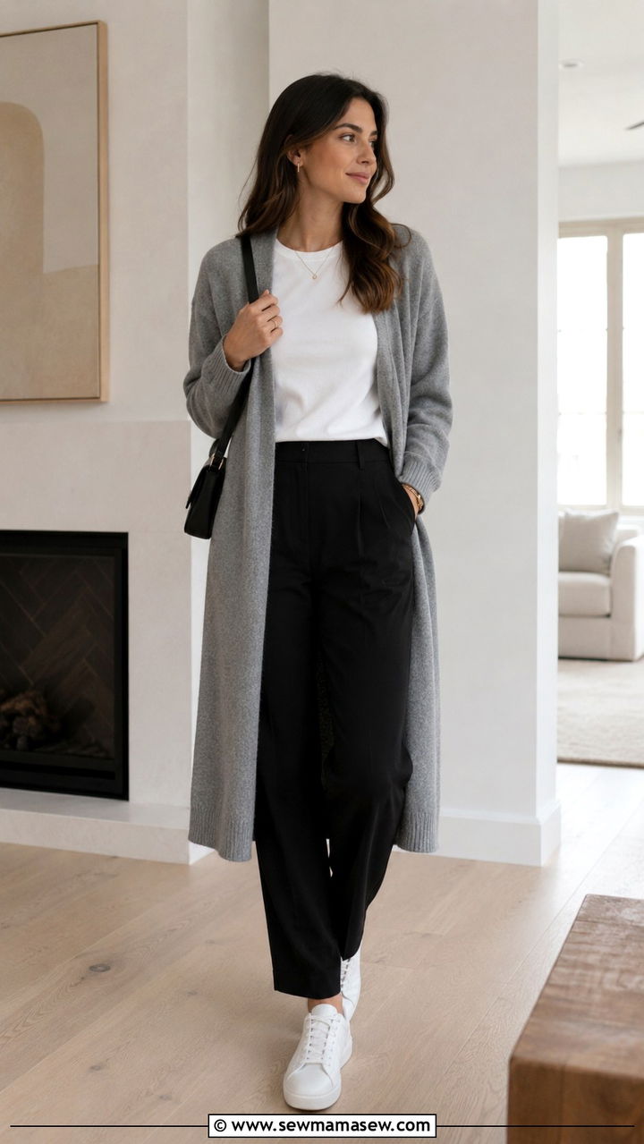 Grey Cardigan And White Tee Combo - 30 classy minimalist outfit ideas