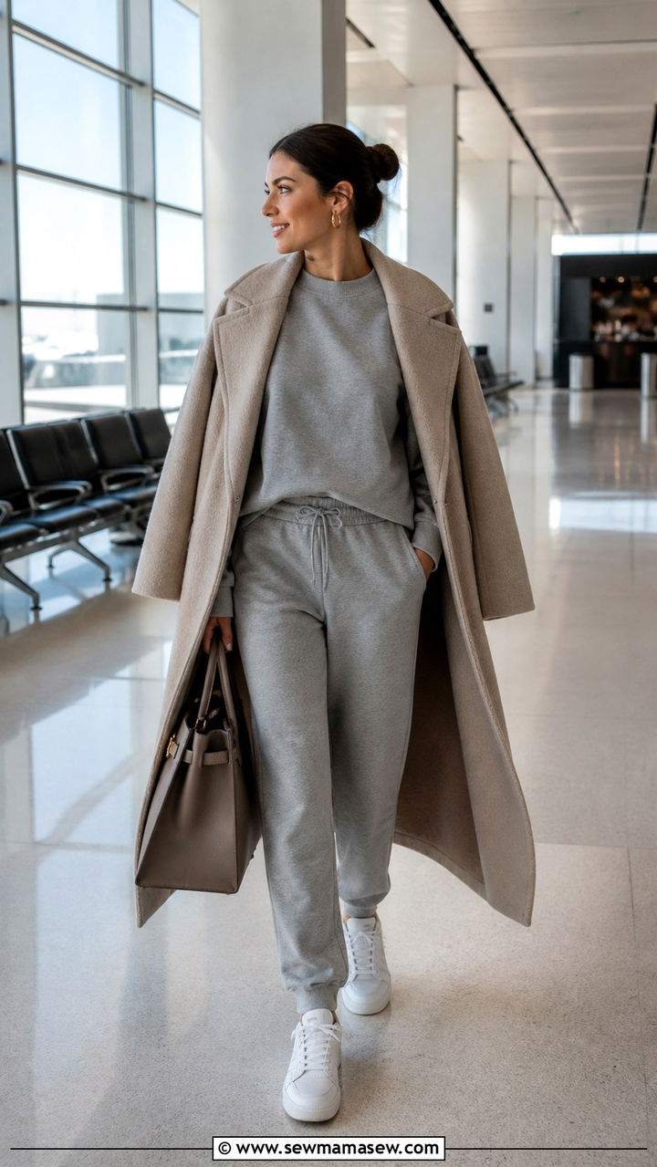Grey Crewneck Sweatshirt with Matching Sweatpants - 40 clean girl outfits