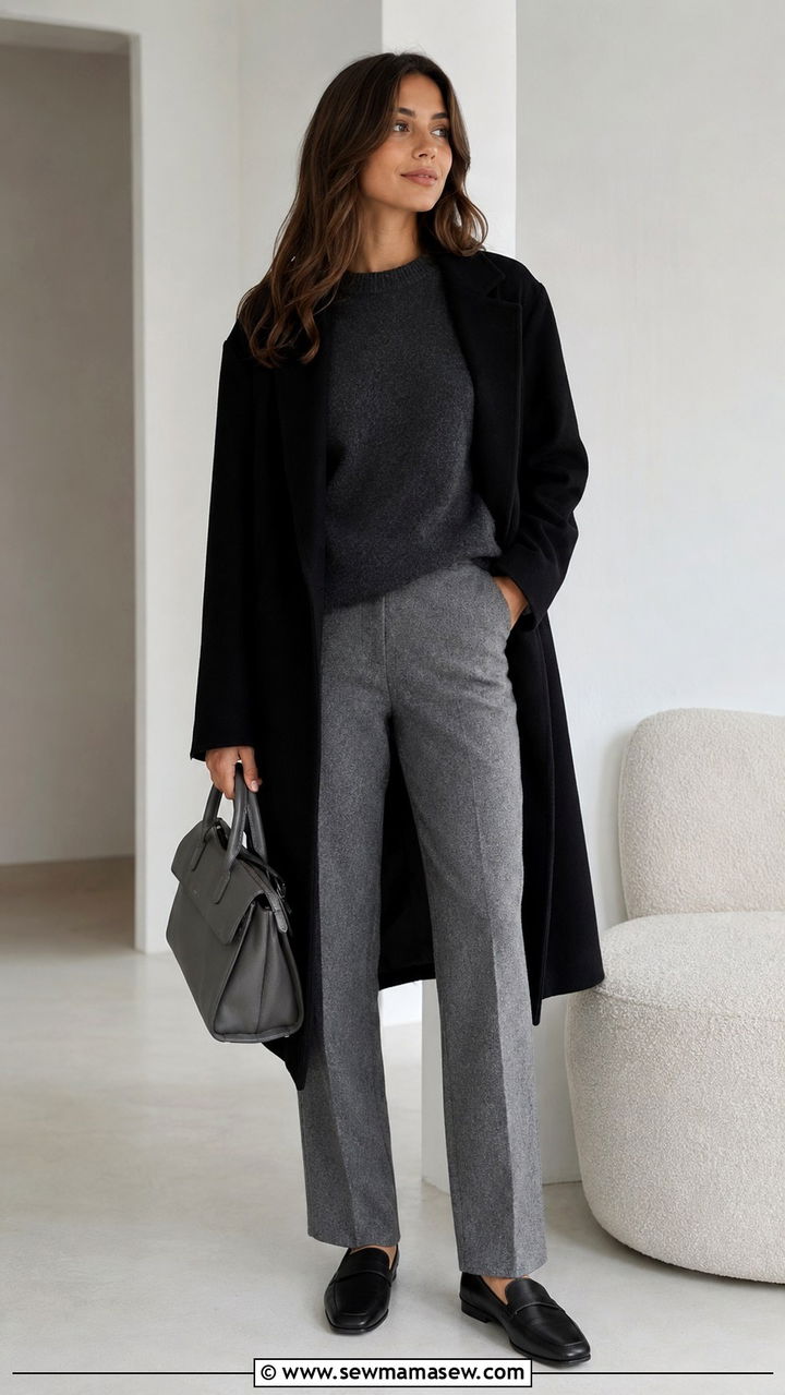 Grey Flannel Trousers With Charcoal Cashmere - 20 Quiet luxury outfit ideas Max Mara style