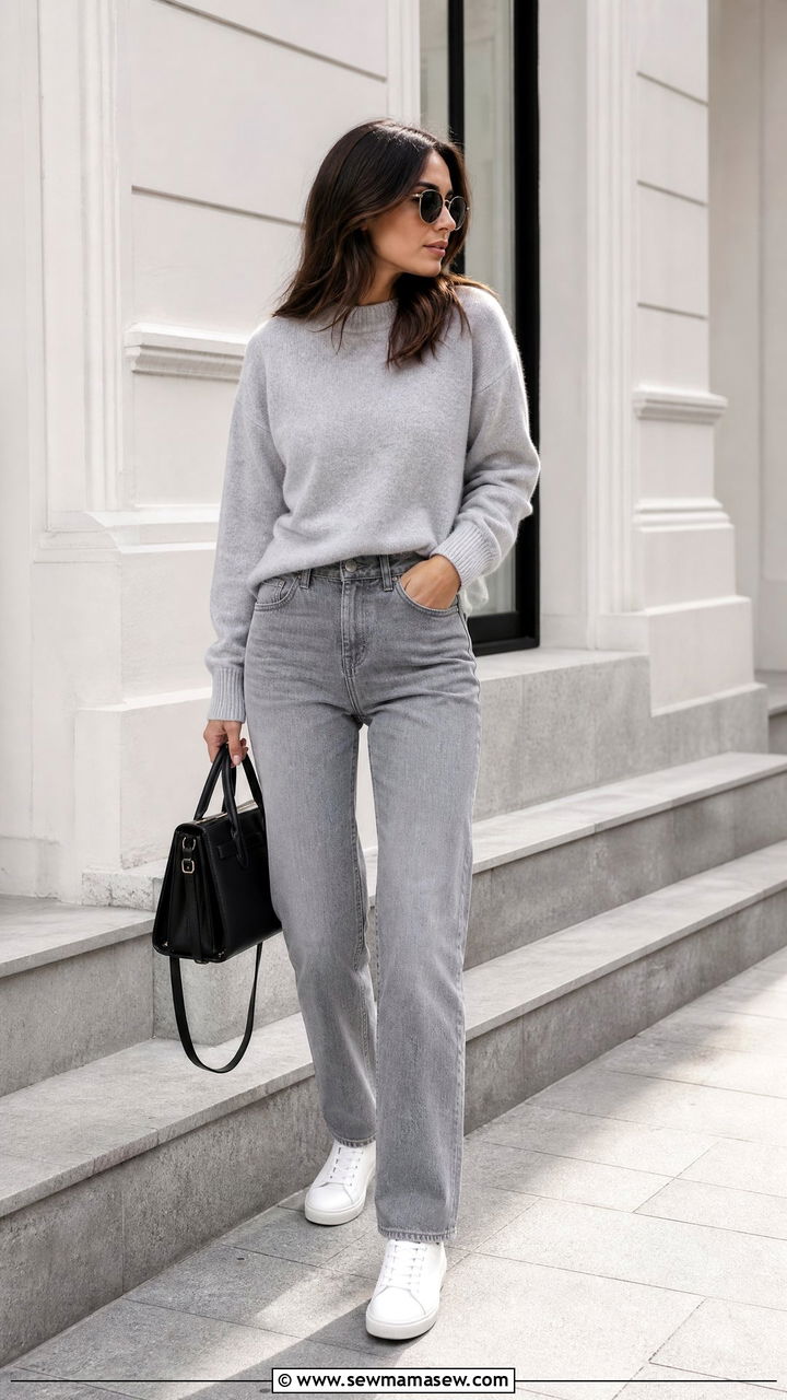 Grey Jeans Monochrome Outfit - 25 jeans outfits aesthetic