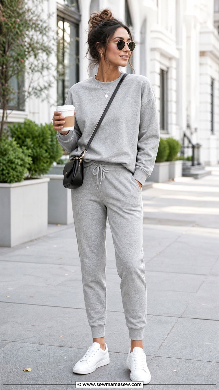 Grey Marl Jogger Co Ord Loungewear Set With White Sneakers - 25 Loungewear co-ord set outfit ideas