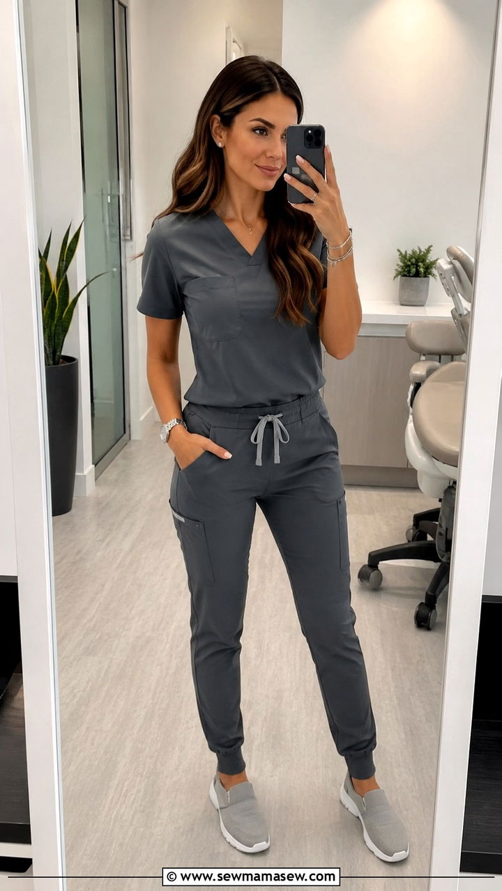 Grey Monochrome Scrub Set Dental Office Look - 30 Dental office outfit ideas