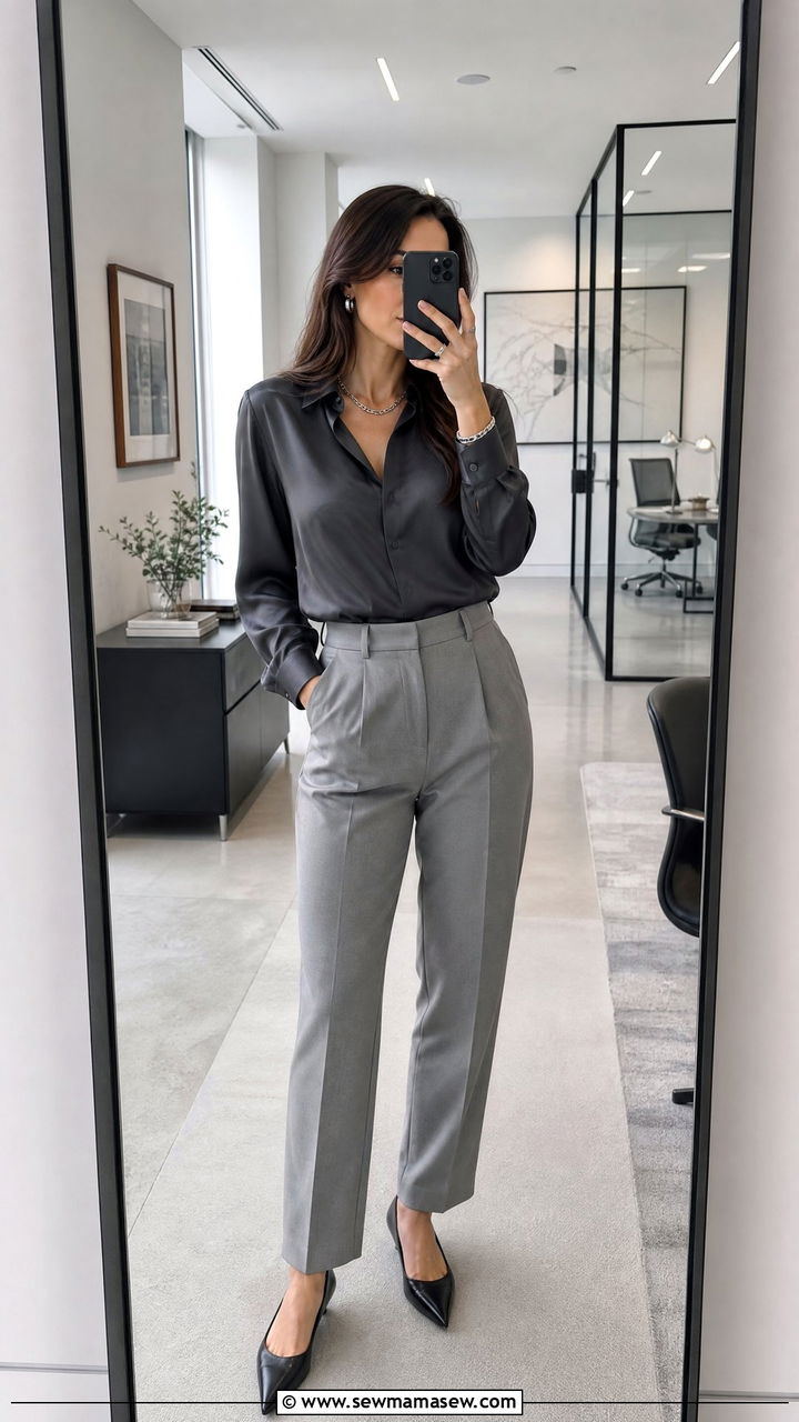 Grey Monochrome Trousers and Top - 25 Journalist outfit ideas