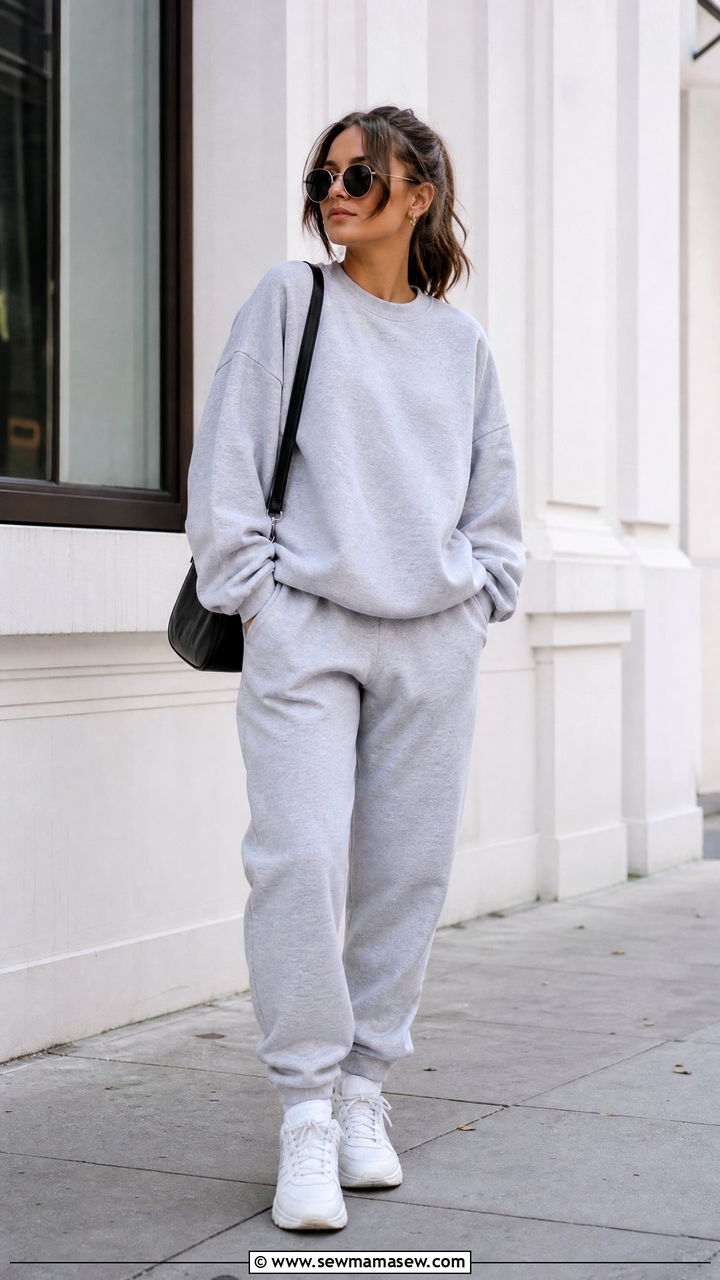 Grey Oversized Sweatshirt and Joggers Matching Set - 25 Matching set outfit ideas neutral