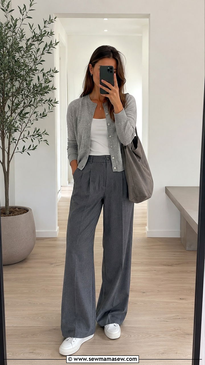 Grey Pants with Grey Cardigan Outfit - 30 Business casual outfits for Mondays