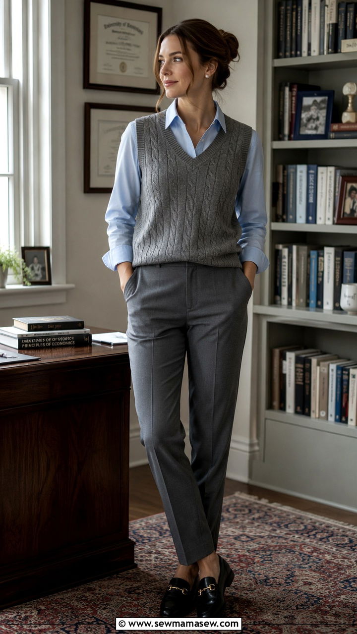 Grey Suit Pants with Knitted Sweater Vest - 30 Business casual outfits pinterest