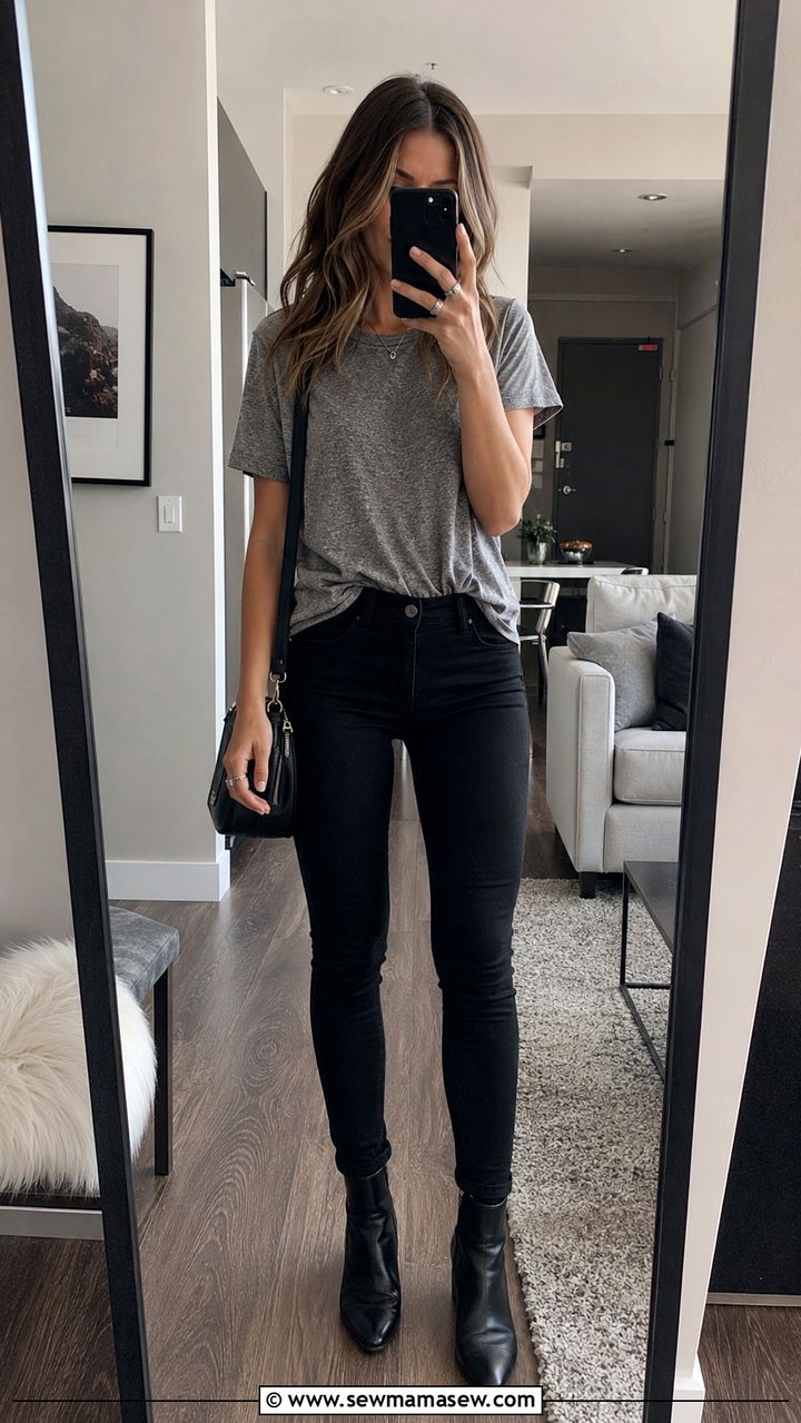 Grey TShirt With Black Skinny Jeans - 25 basic t-shirt outfits for women over 40