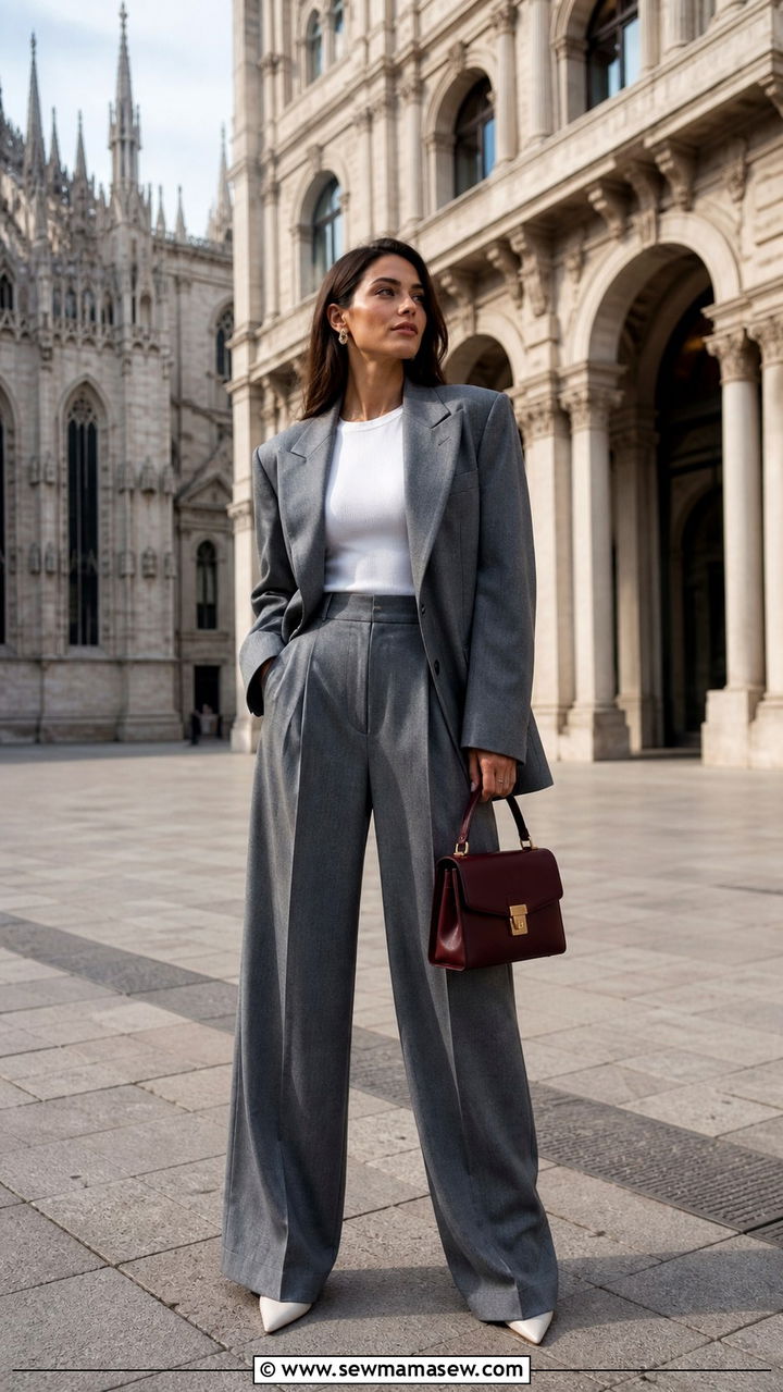 Grey Tailored Suit with a Minimal Top - 40 Milan outfit ideas