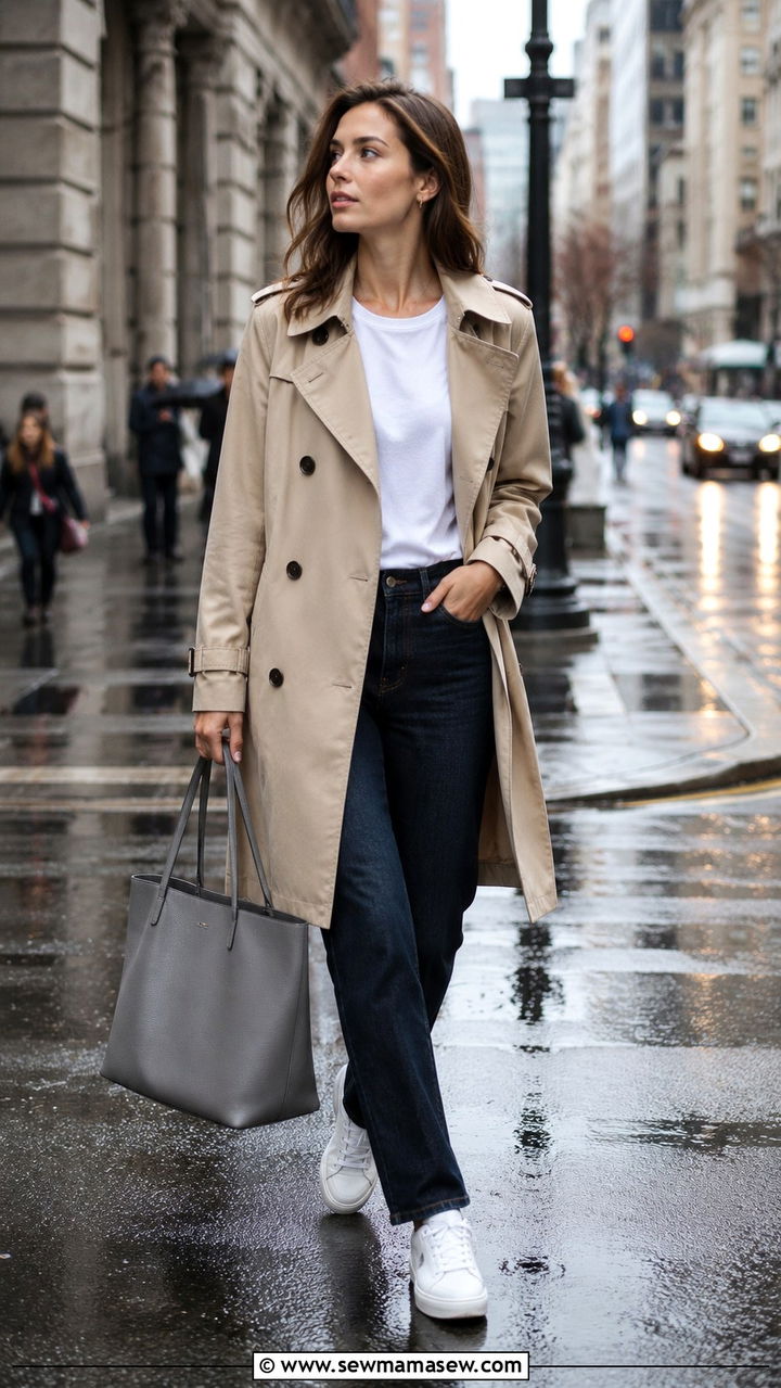 Grey Tote Bag With Trench Coat - 20 Tote bag outfit ideas 2026