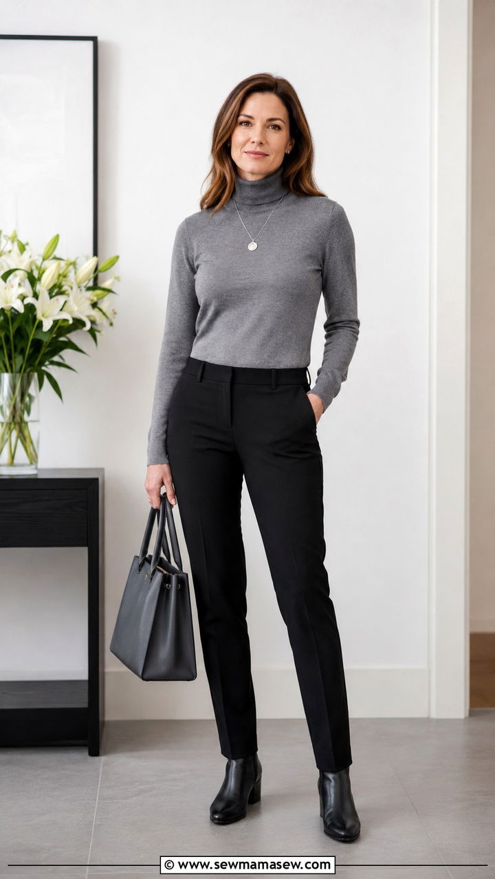 Grey Turtleneck and Black Trousers - 30 Memorial service outfit ideas