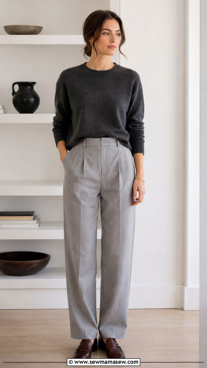 Grey monochrome sweater and suit pants outfit - 30 librarian core outfits for women