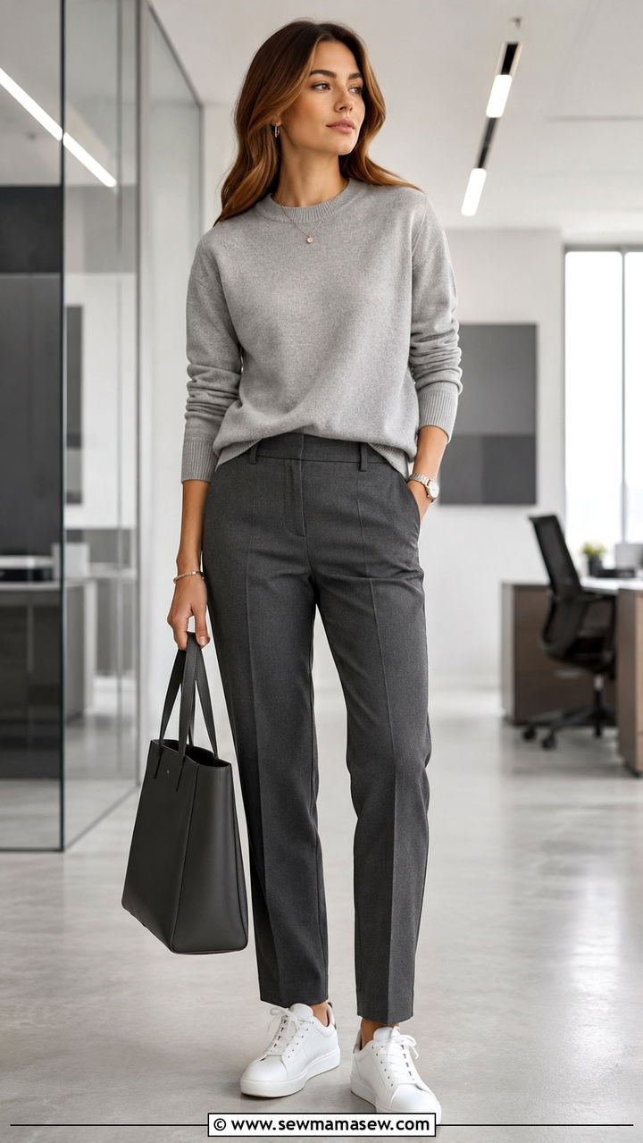 Grey monochrome tailored trousers outfit - 30 minimalist outfits for women