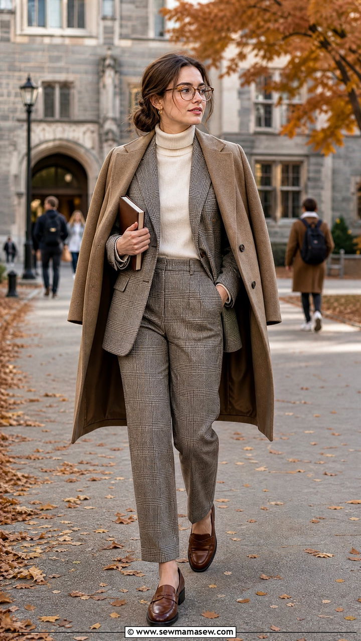 Grey plaid suit and turtleneck librarian outfit - 25 librarian core outfits to copy