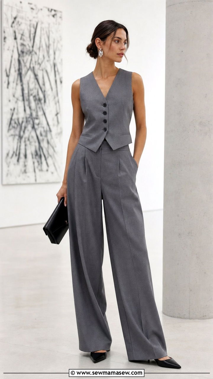 Grey tailored vest and matching trousers - 25 cute clean girl outfits