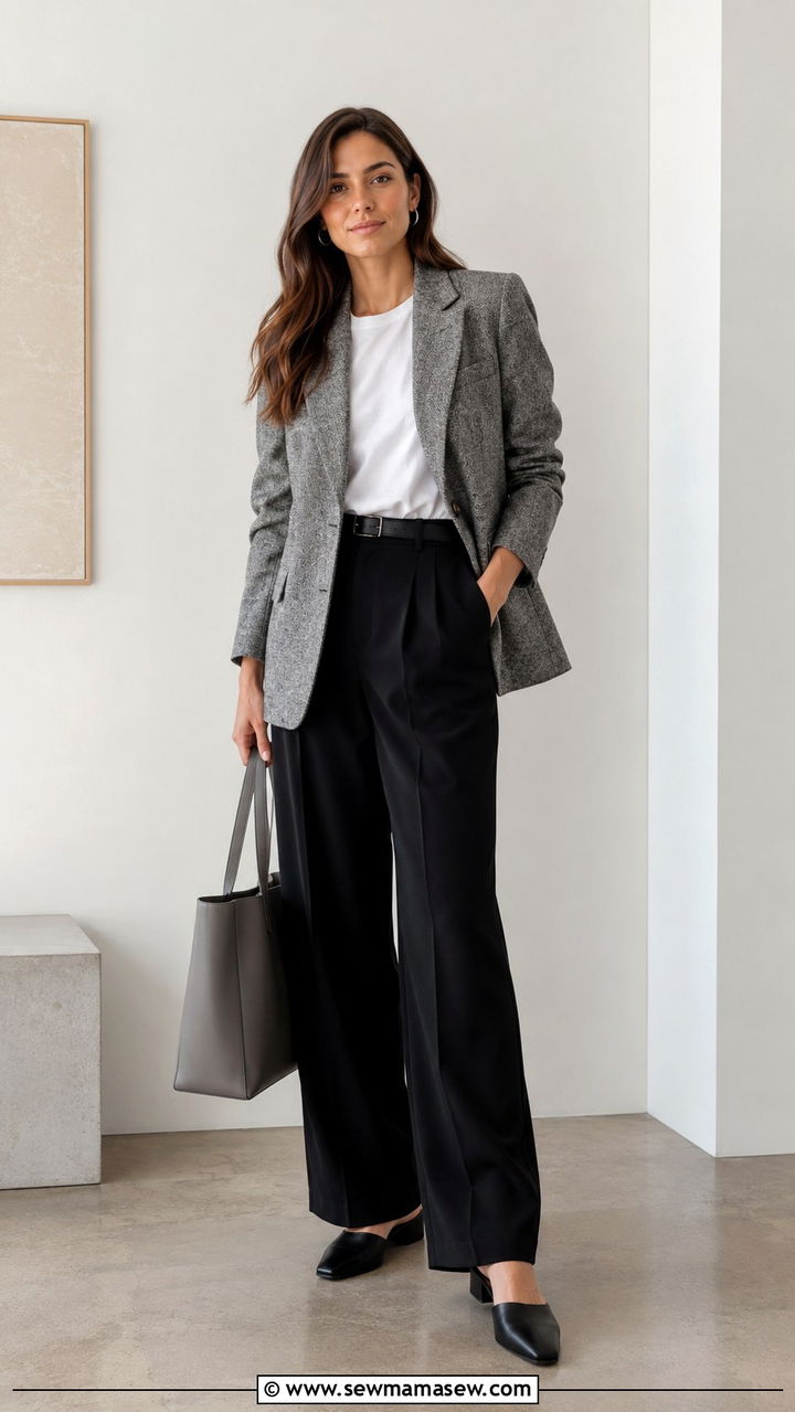 Grey tweed blazer work outfit - 30 Tweed blazer outfit ideas for work