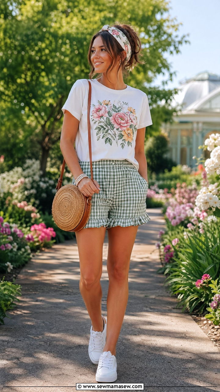 Groot Floral Tee and Green Gingham Outfit - 35 Epcot outfit ideas