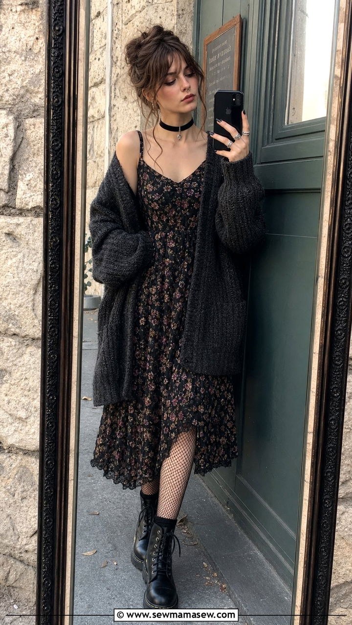 Grunge Fairycore Floral Dress with Combat Boots - 25 fairycore capsule wardrobe outfits