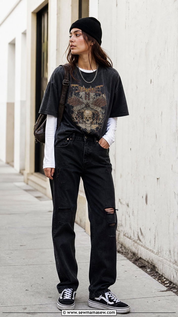 Grunge Layering With A Long Sleeve Tee Under A Band Tee - 25 Grunge outfit ideas 2026