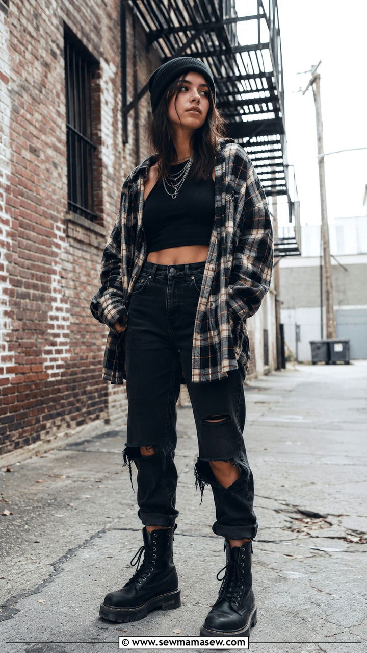 Grunge Plaid Shirt And Combat Boots Outfit - 30 Pinterest outfits inspo