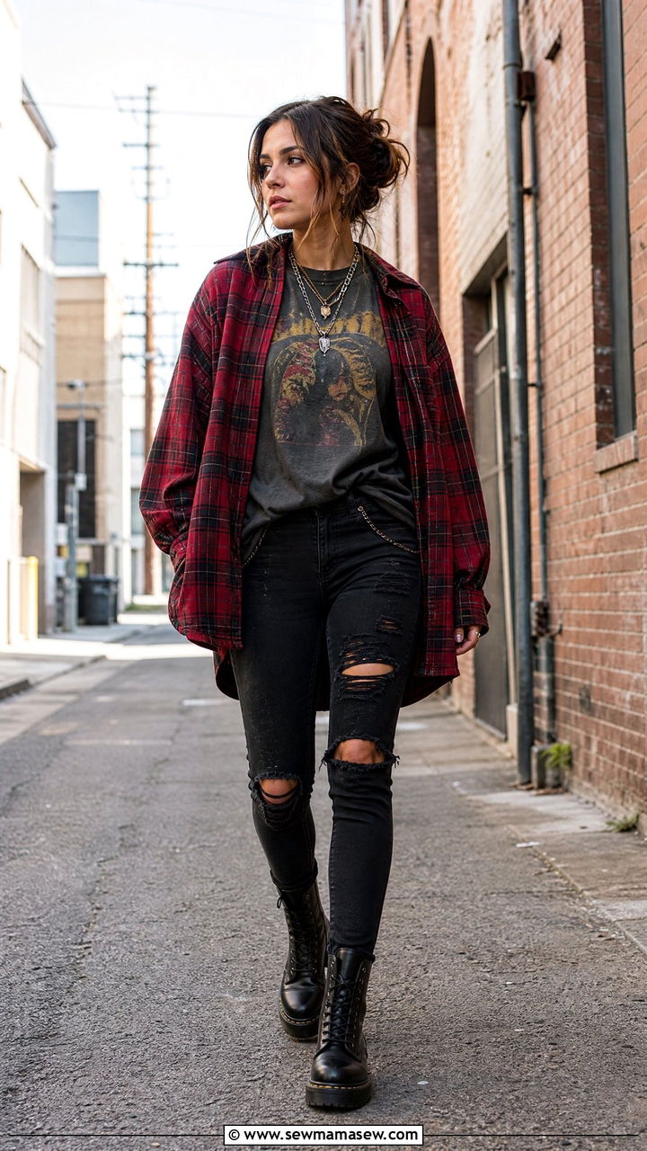 Grunge outfit with plaid flannel - 25 grunge outfits 2026