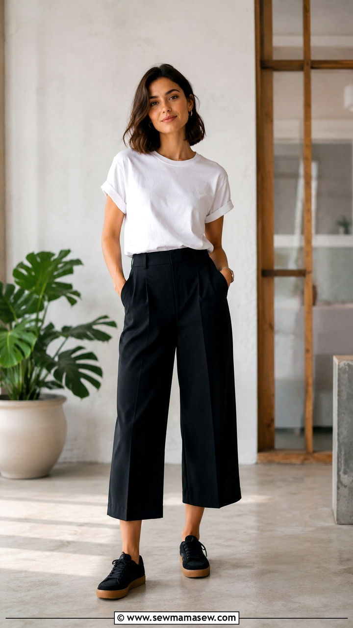 Gum sole sneakers with cropped trousers - 30 spring sneaker outfit ideas