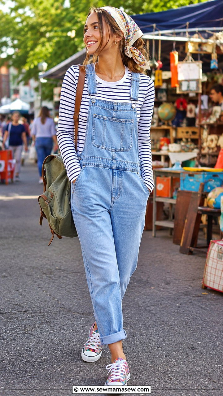 Hair Scarf With Overalls Outfit - 30 hair scarf outfit ideas