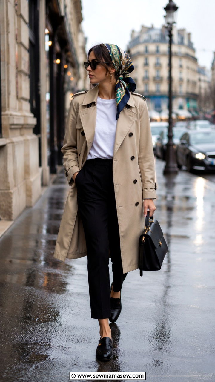 Hair Scarf With Trench Coat Outfit - 30 hair scarf outfit ideas