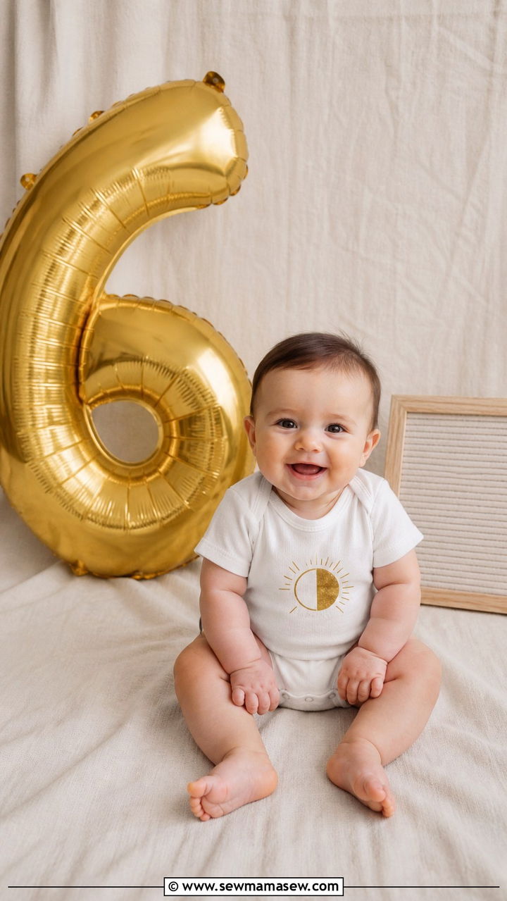 Half Birthday Romper with Number Balloon - 20 6 month photo outfit ideas