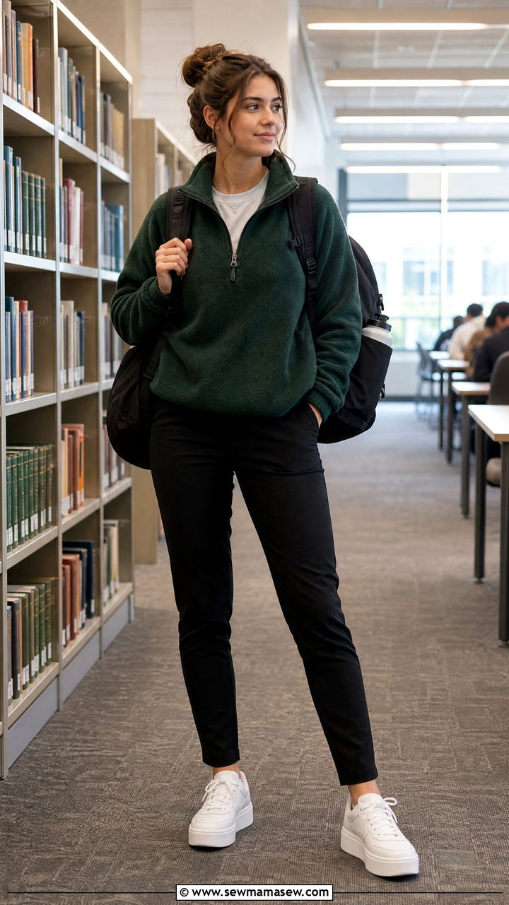 Half Zip Fleece With Performance Trousers - 30 Medical student outfit ideas