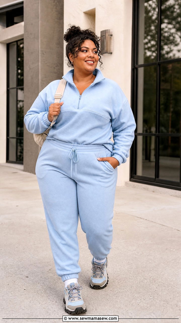 Half Zip Fleece and Jogger Set Plus Size - 25 Matching set outfit ideas plus size