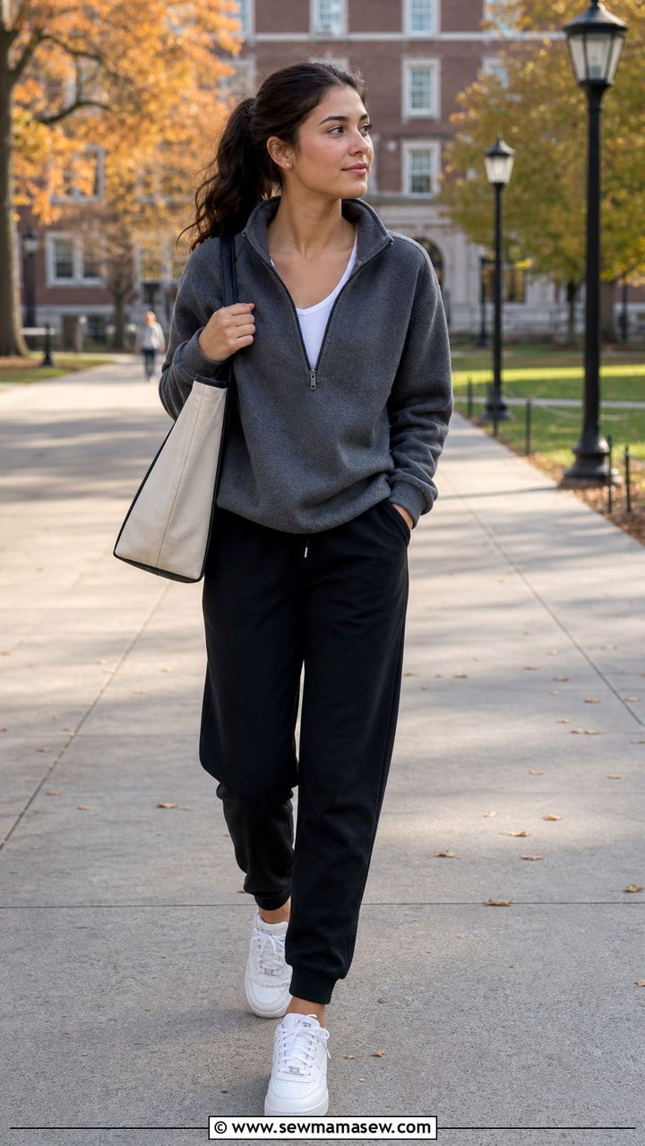 Half Zip Pullover With Joggers College - 40 College outfit ideas