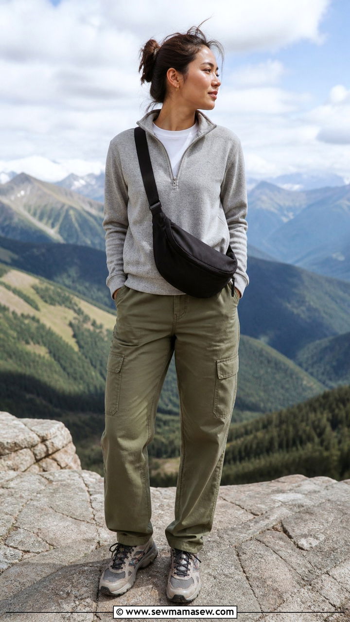 Half Zip Pullover and Cargo Pants Travel Outfit - 40 what to wear for travel