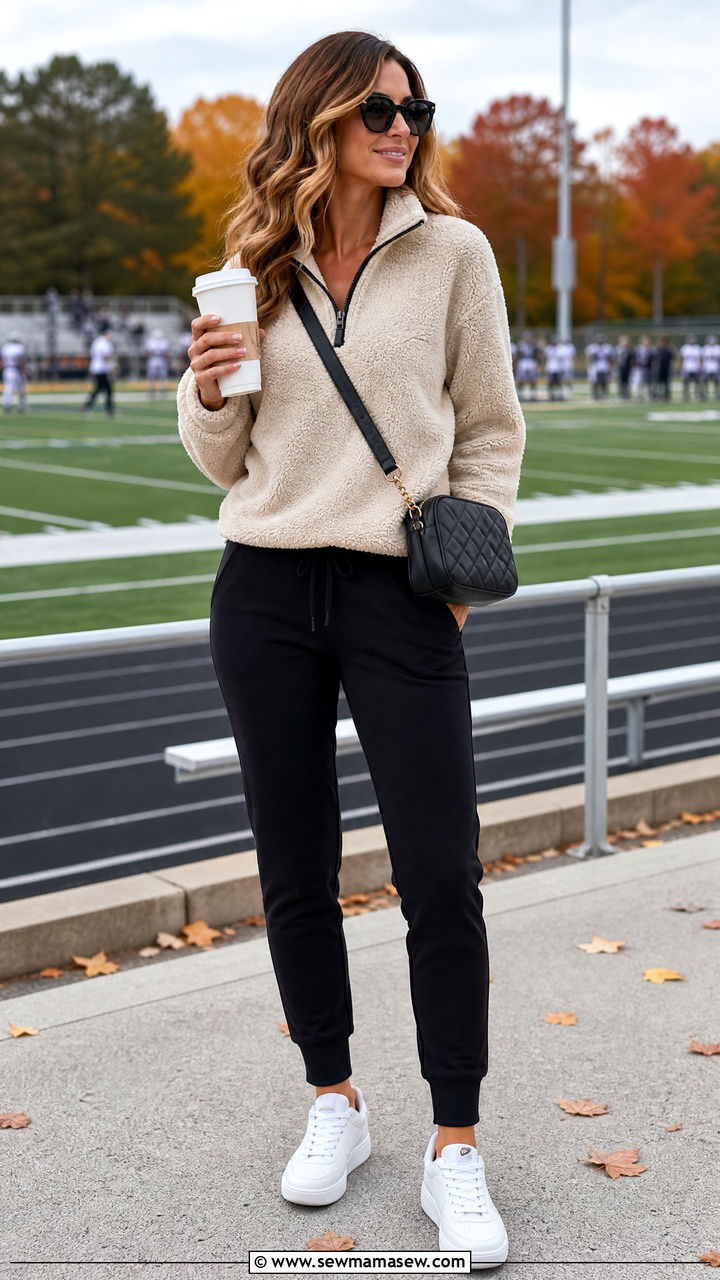 Half Zip Pullover and Joggers Outfit - 25 Football game outfit ideas mom