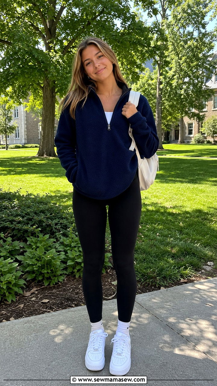 Half Zip Pullover with Leggings - 30 School outfit ideas with leggings