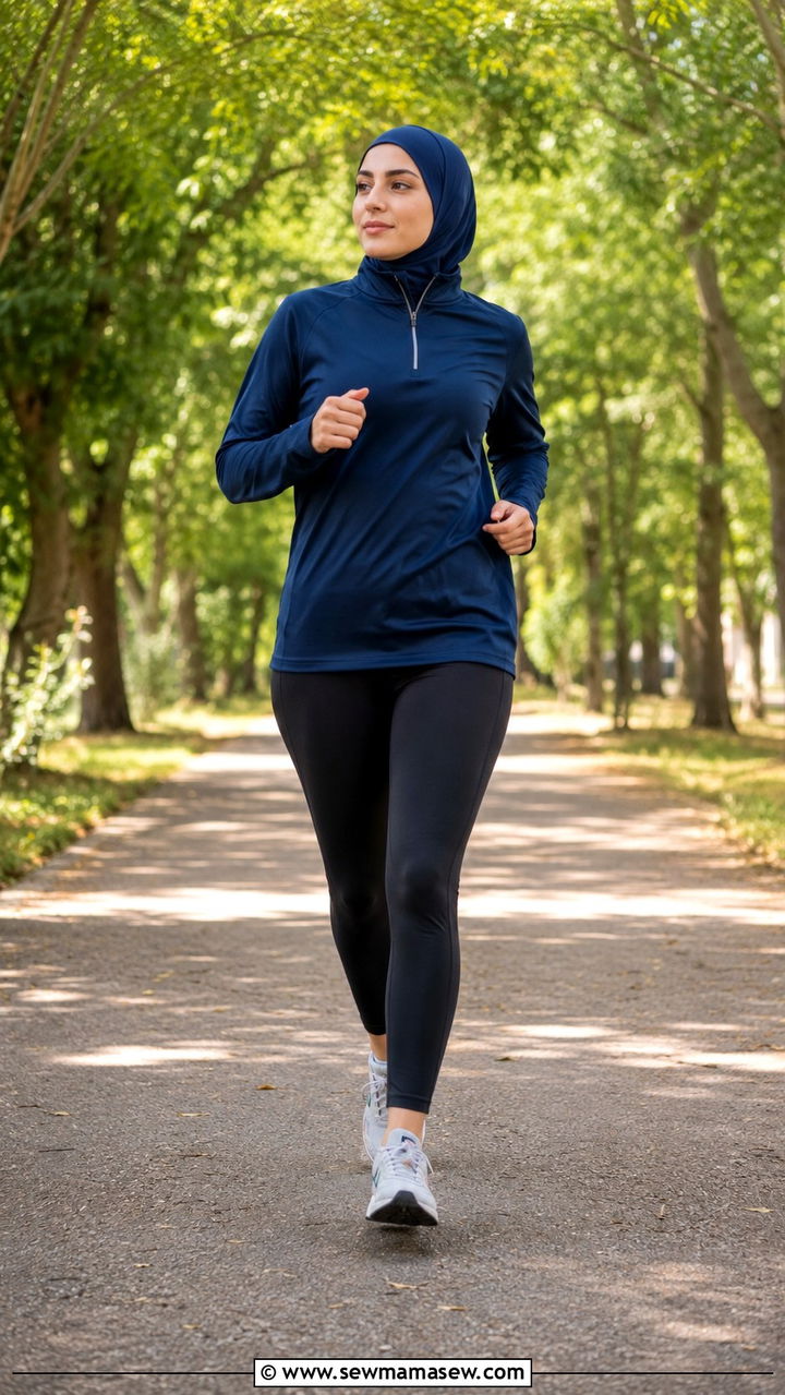 Half Zip Pullover with Modest Fit Leggings - 25 Modest gym outfit ideas with hijab