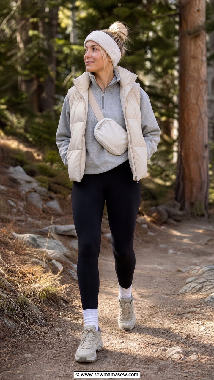 Half Zip Sweater And Leggings With Puffer Vest - 25 Hot girl walk outfit ideas 2026
