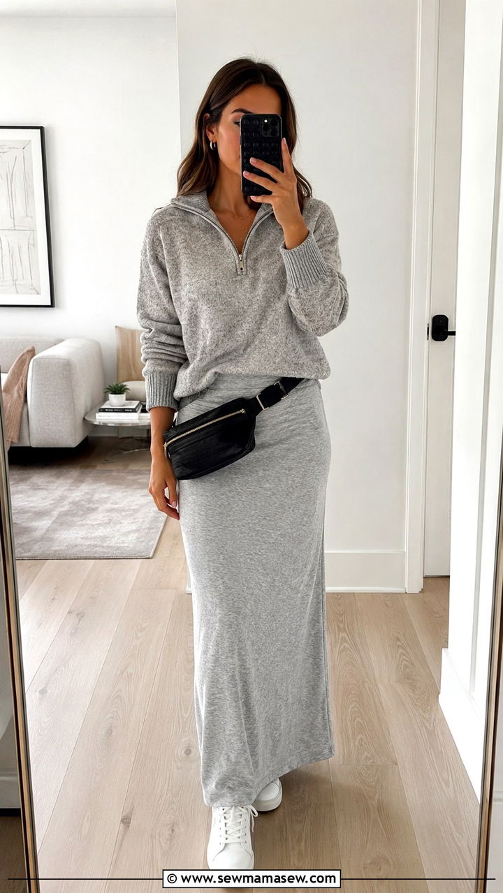 Half Zip Sweater With Maxi Skirt - 30 Maxi skirt outfit ideas with a sweater