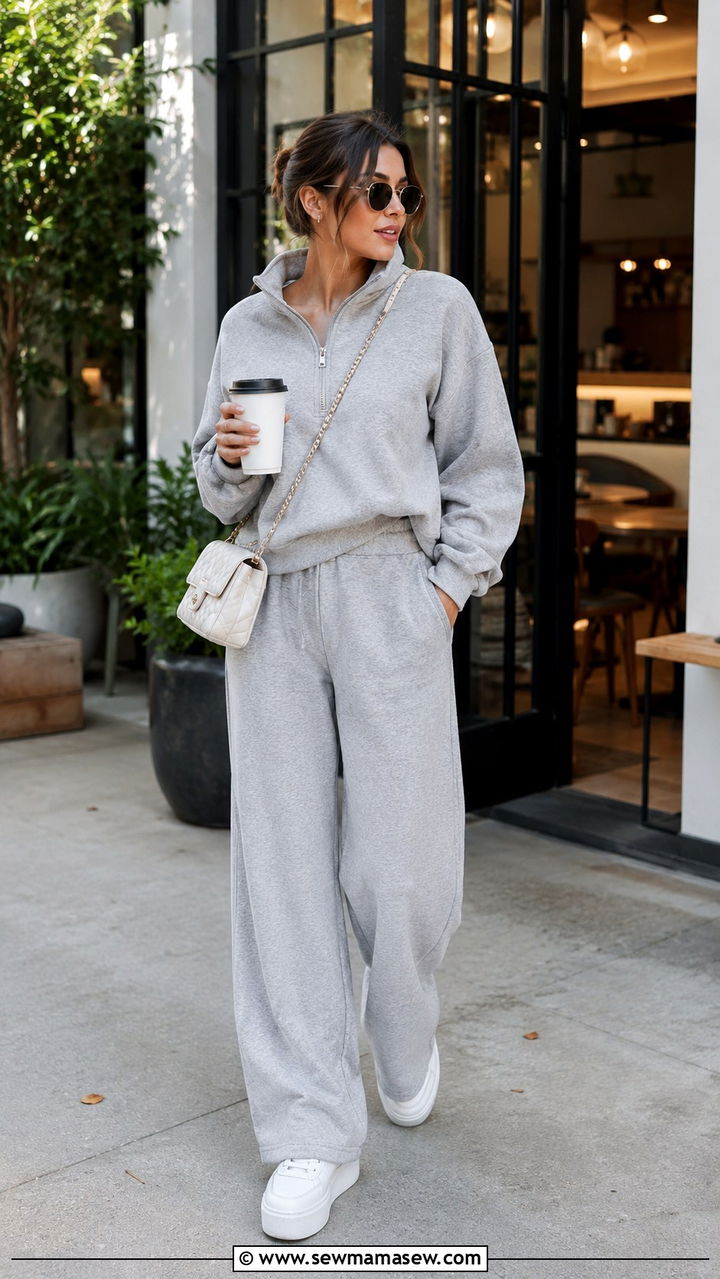 Half Zip Sweater With Wide Leg Sweatpants - 25 Wide leg pants outfit ideas with a sweater