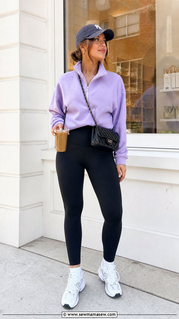 Half zip pullover with leggings outfit - 30 Cozy spring outfit ideas 2026