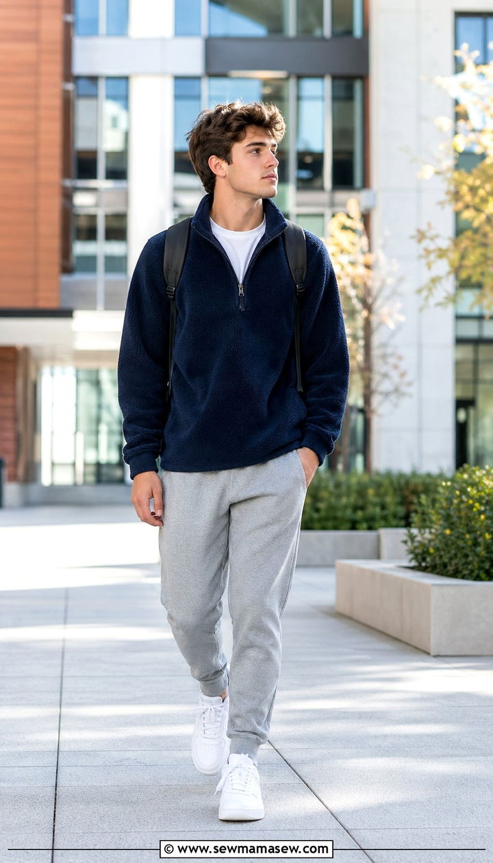 HalfZip Pullover and Joggers Outfit - 35 Back to school outfit ideas college freshman