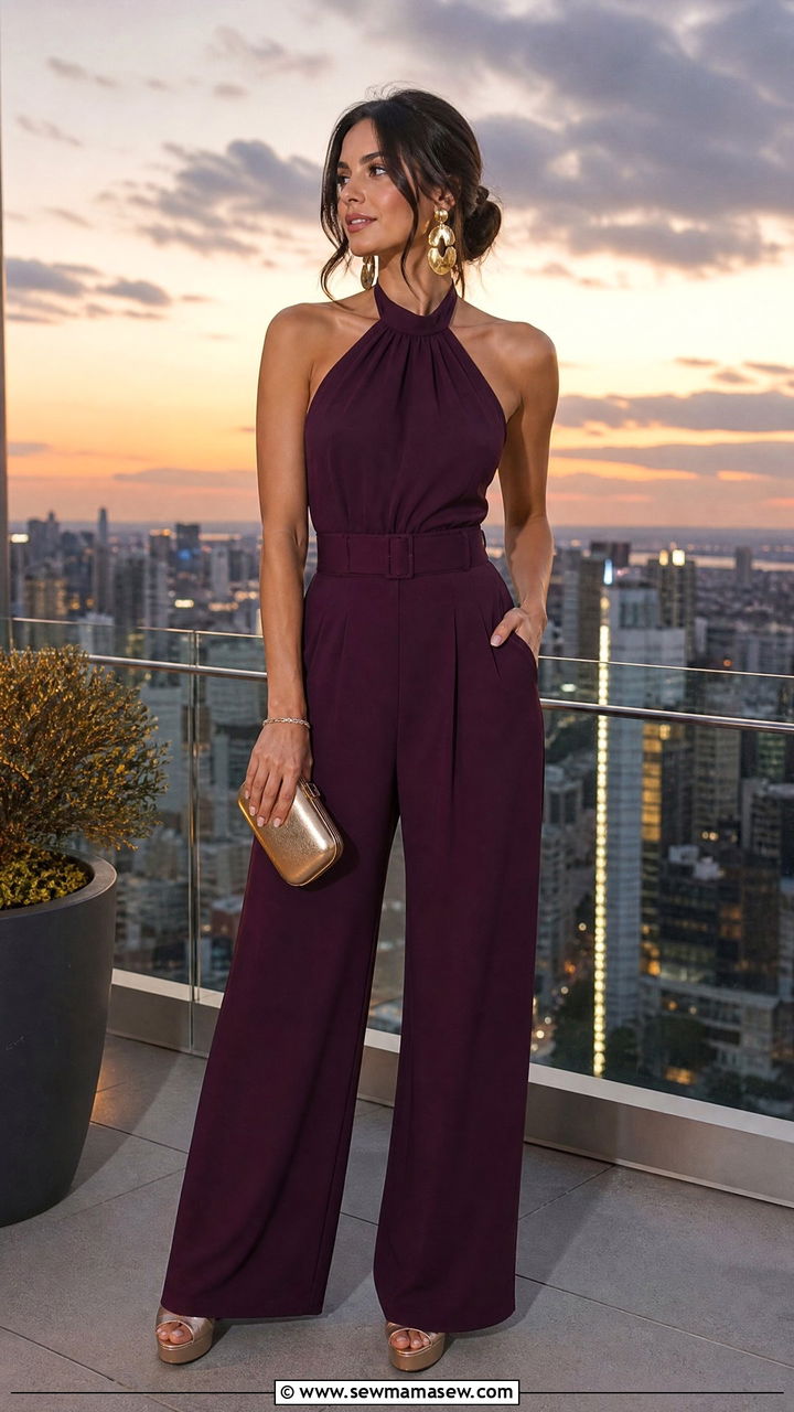 Halter Jumpsuit And Statement Earrings - 25 birthday outfits aesthetic