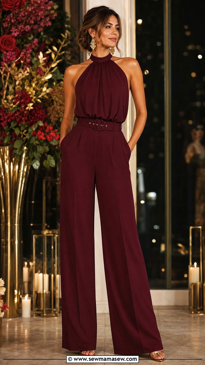 Halter Jumpsuit With Wide Legs - 25 summer outfits for inverted triangle body