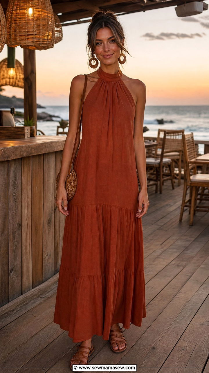 Halter Maxi Dress Beach Bar Outfit - 25 Beach bar outfit ideas