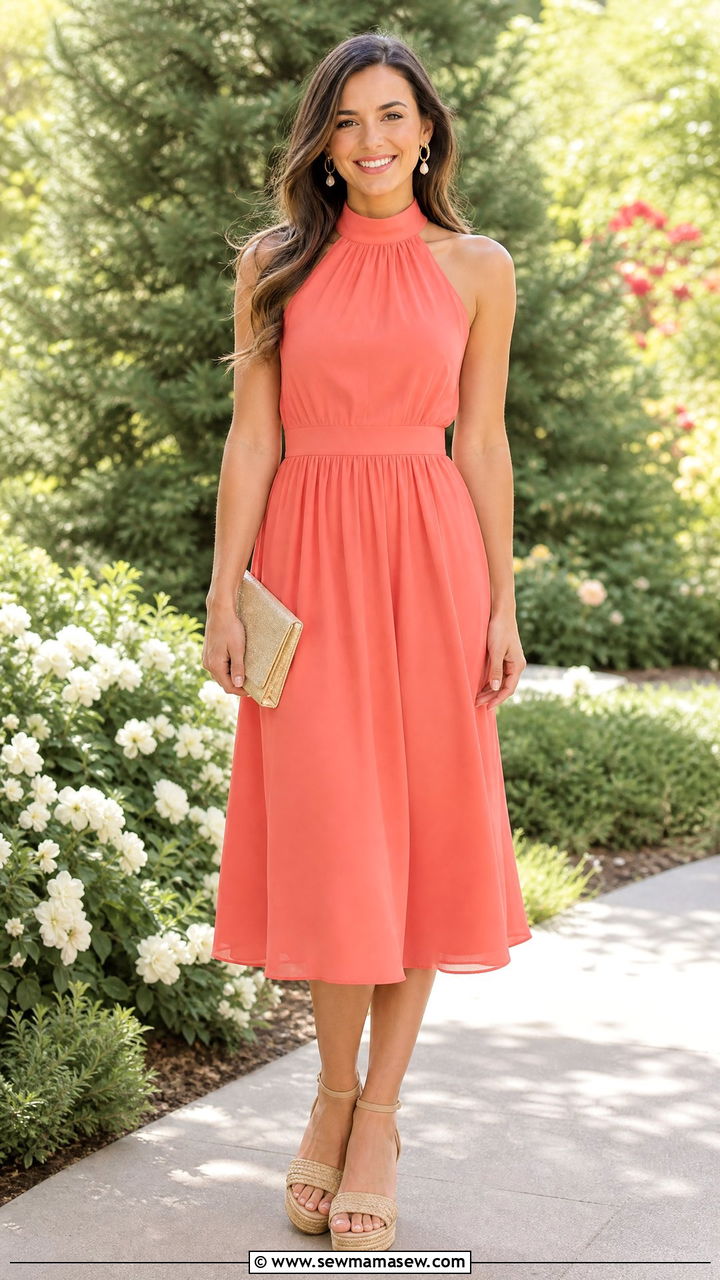 Halter Neck Dress With Wedge Heels - 35 graduation outfits for women