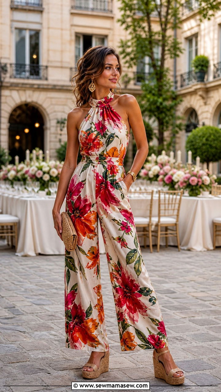 Halter Neck Jumpsuit with Wedge Heels - 40 summer parisian outfits