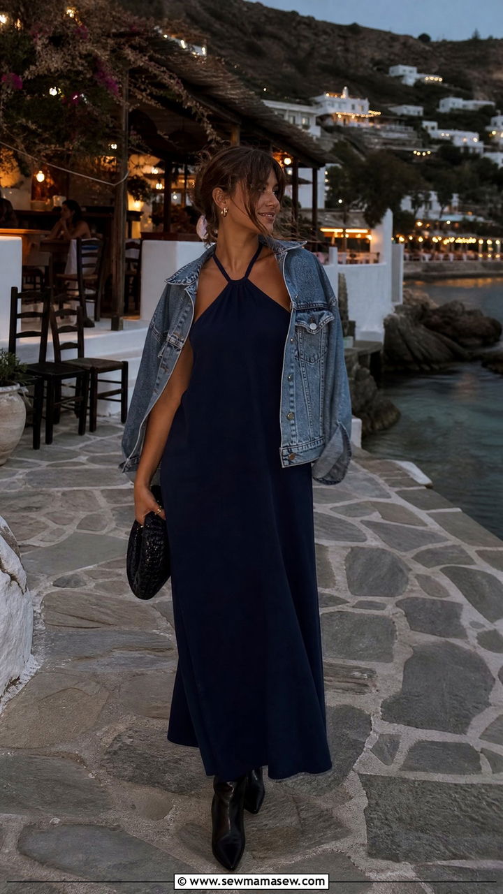 Halter Neck Maxi Dress With Ankle Boots - 30 Maxi dress outfit ideas with boots