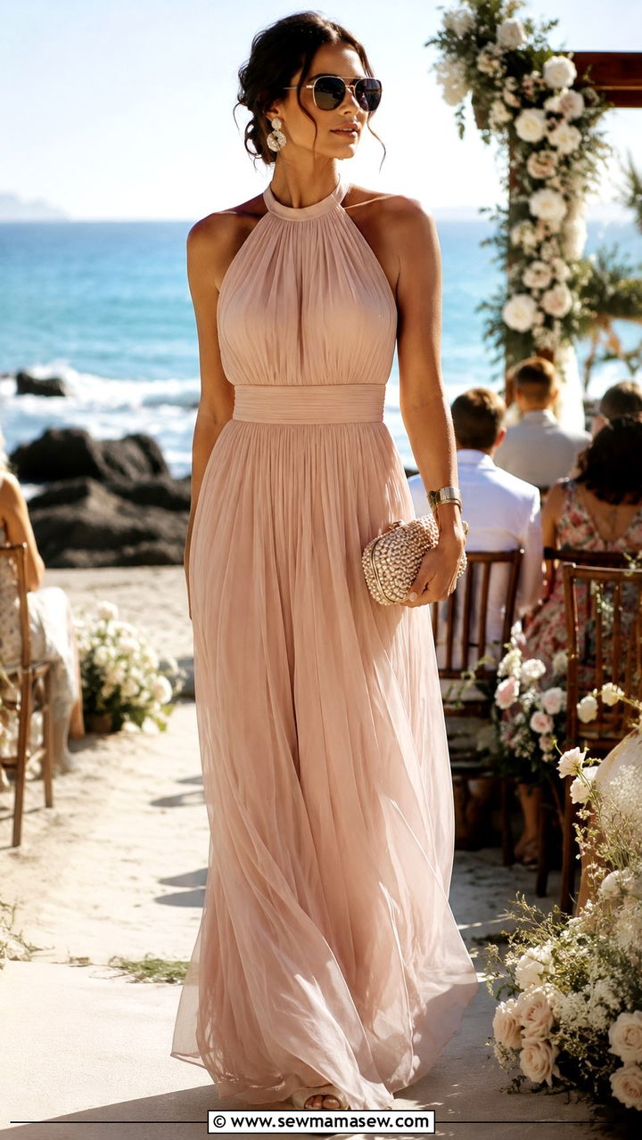 Halter Neck Maxi Dress With Platform Heels - 25 Wedding guest outfit ideas hourglass
