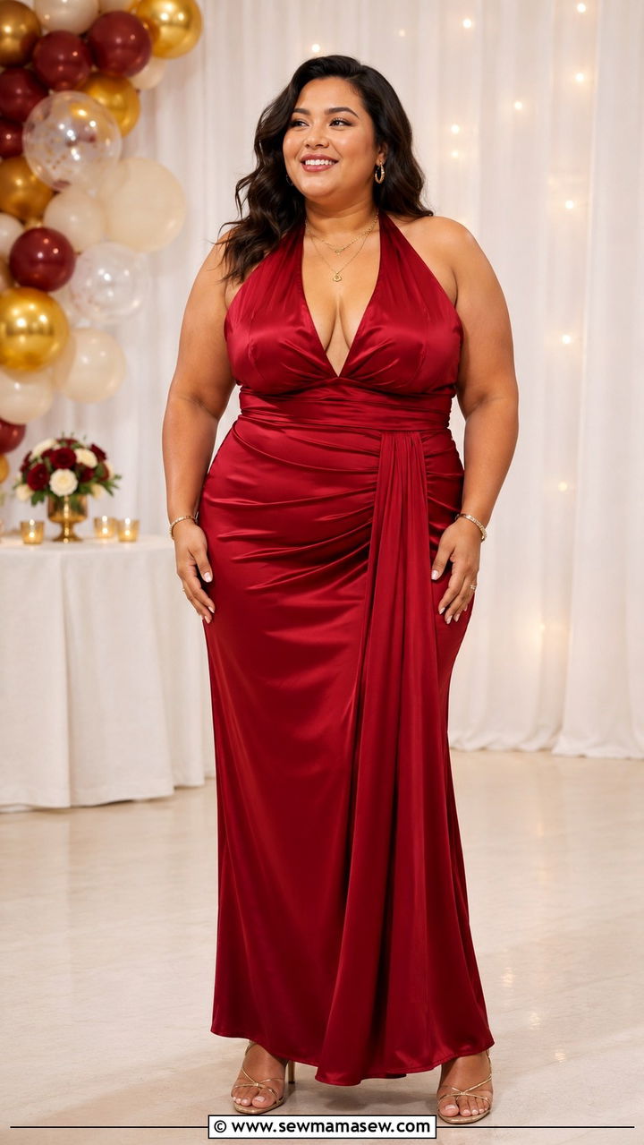 Halter Neck Maxi Dress with Gold Jewelry - 30 Plus size birthday outfit ideas