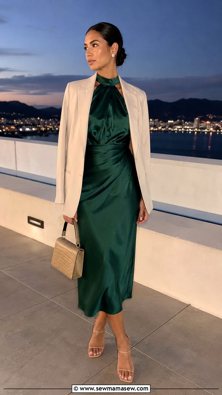 Halter Neck Midi Dress With Blazer - 30 Midi dress outfit ideas with a blazer